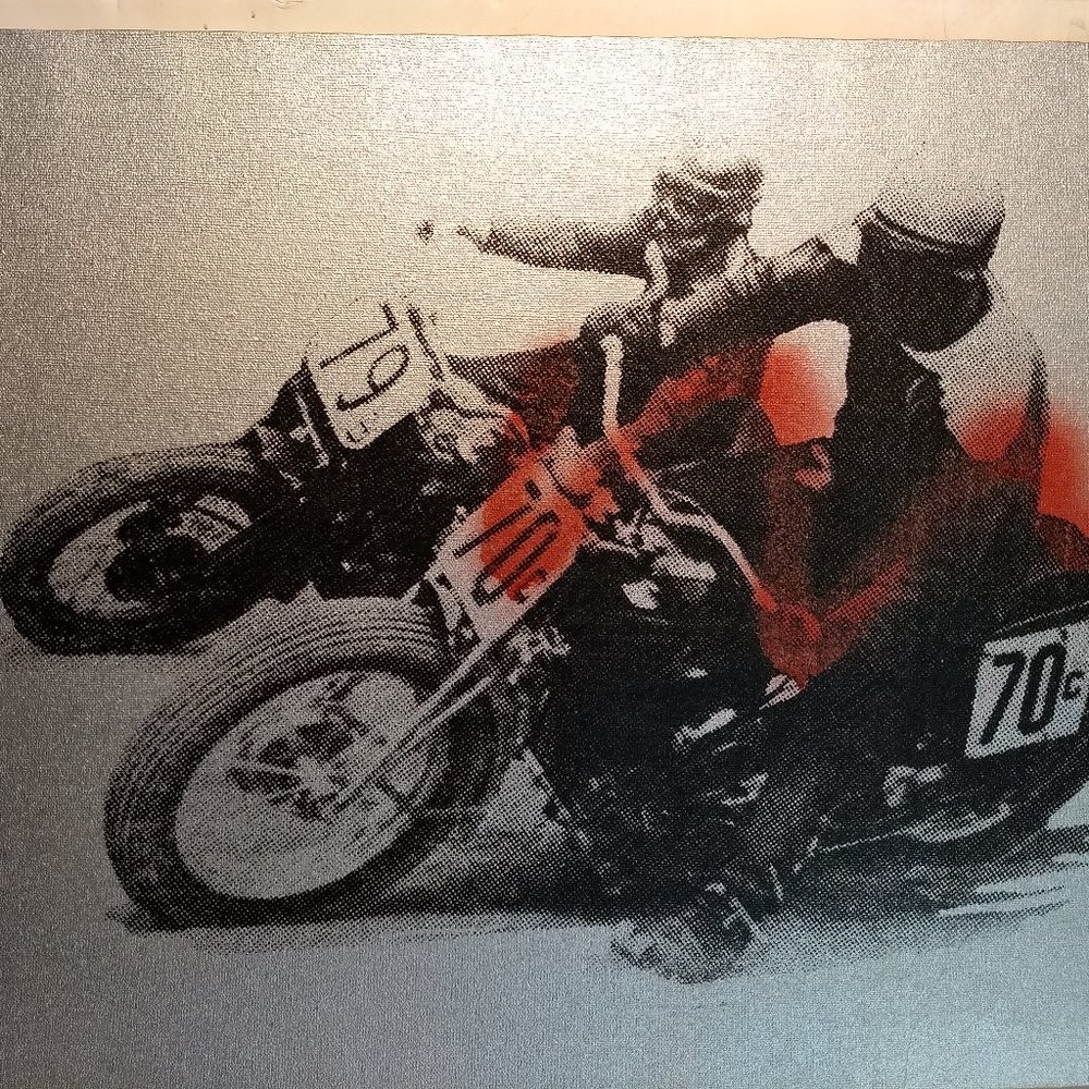 Motorcycle Racing Screenprint / Painting ORIGINAL ARTWORK 16 x 20